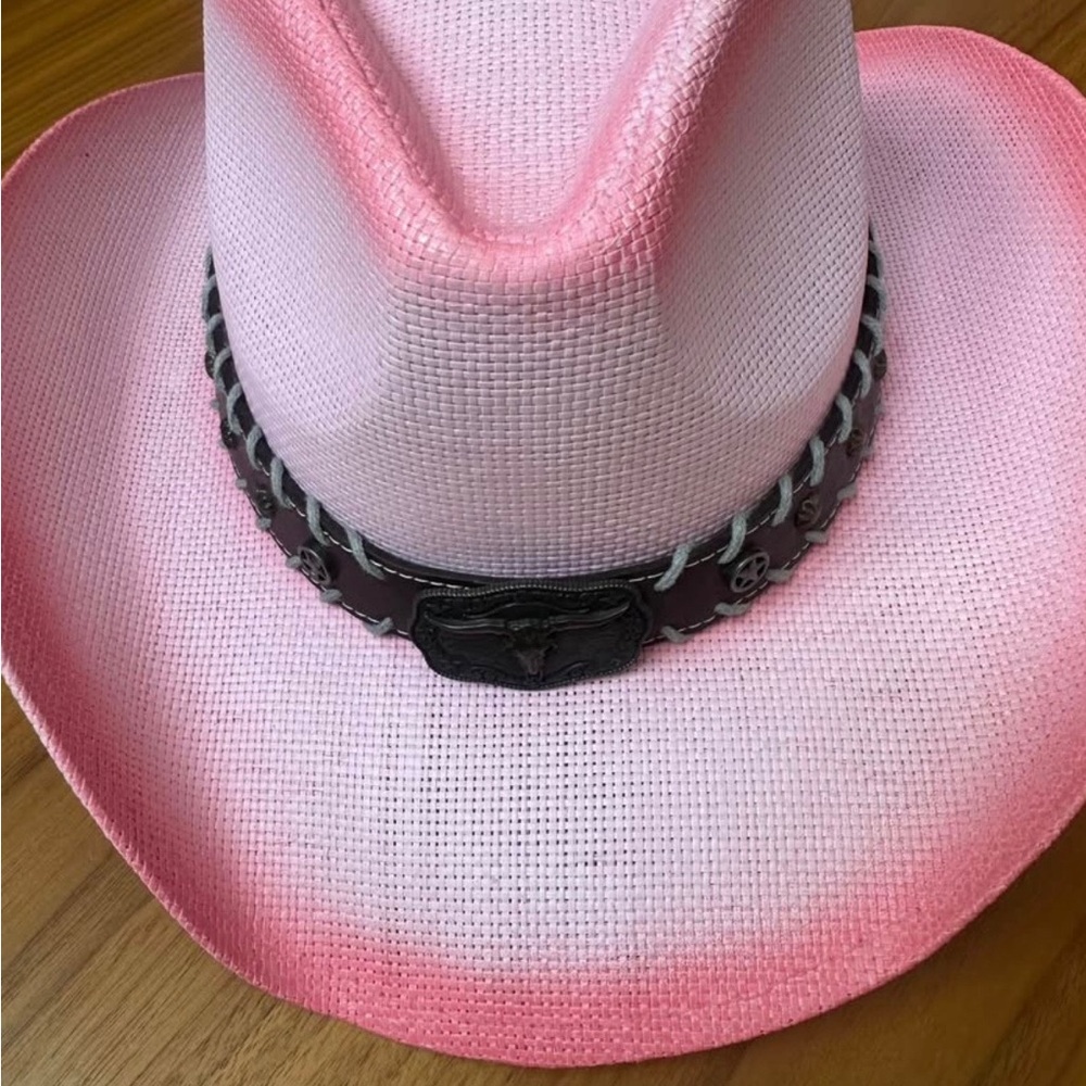 Pink Ombre Straw Cowboy Hat with Decorative Band
